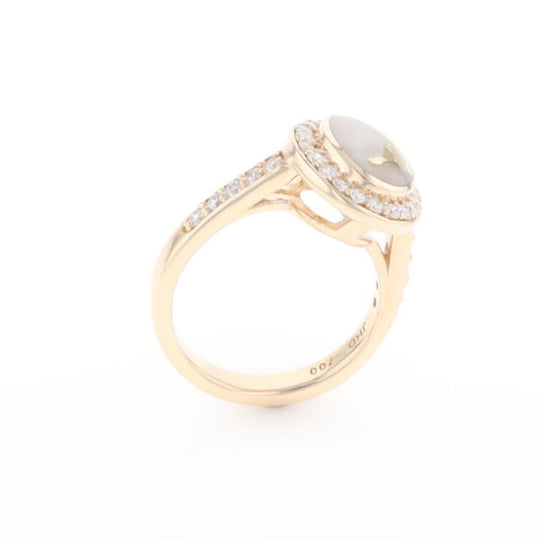 Oval Gold Quartz Inlaid Ring with 0.65ctw Diamond Halo
