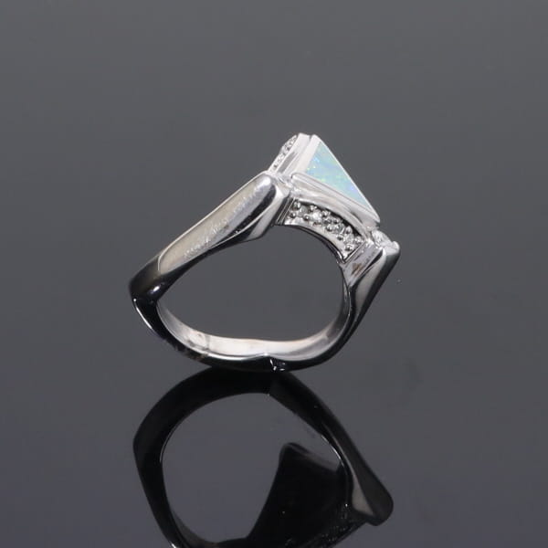 Opal Rings Triangle Inlaid Design with .31ctw Round Diamonds