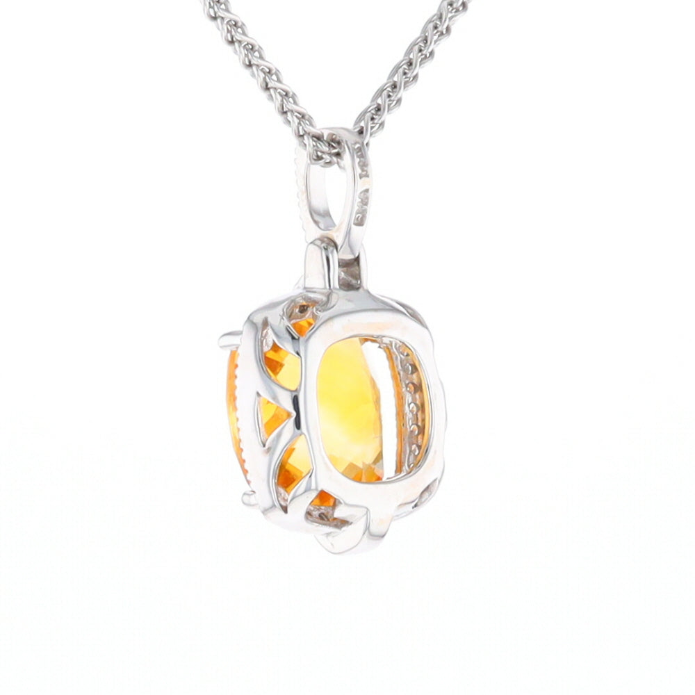 Checkered Citrine Diamond Halo Pendant