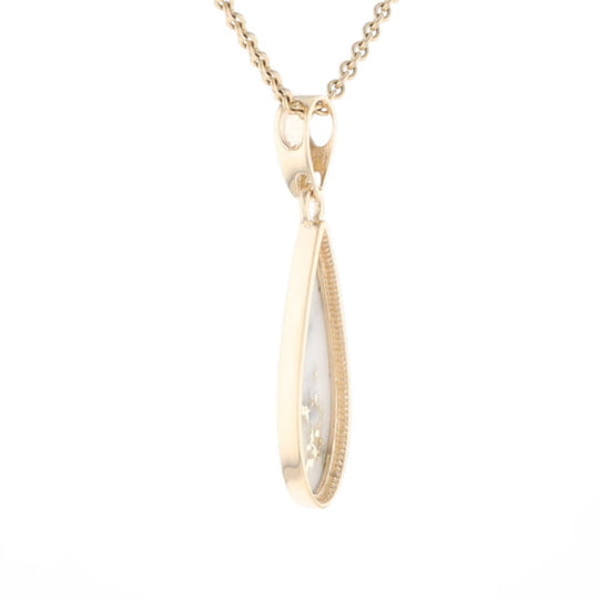 Gold Quartz Pendant Tear Drop Inlaid Design G1