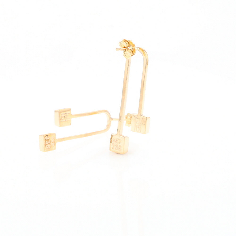 Gold Quartz Double Square Curved Bar Earrings - G2