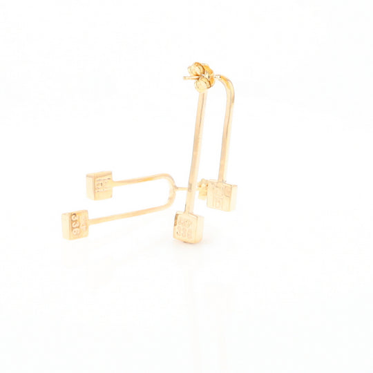 Gold Quartz Double Square Curved Bar Earrings - G2