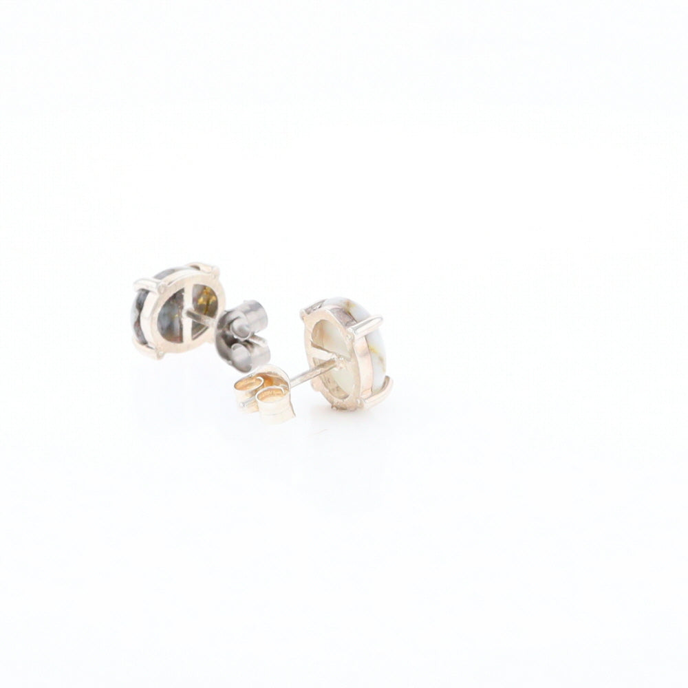 Gold Quartz Cabochon Stud Earrings