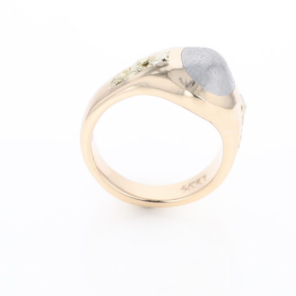 Oval Meteorite Inlaid Ring with Natural Gold Nuggets