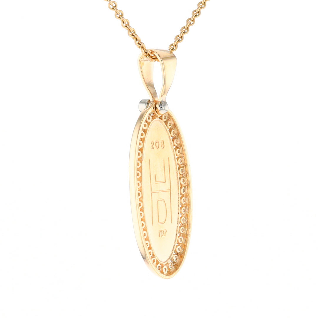 Gold Quartz Necklace .54ctw Halo Diamond Oval Inlaid Pendant