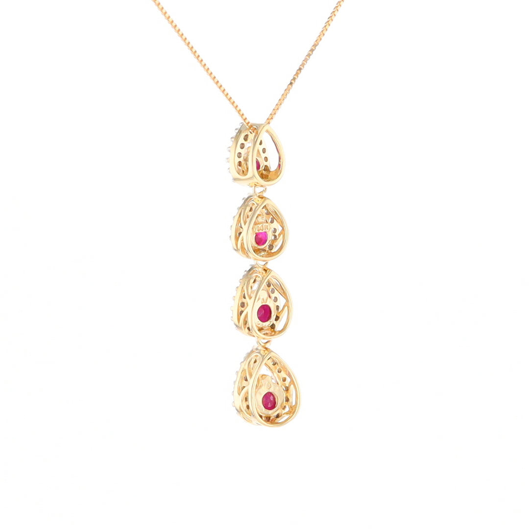 Ruby Drop Necklace with Pear Shaped Diamond Halos