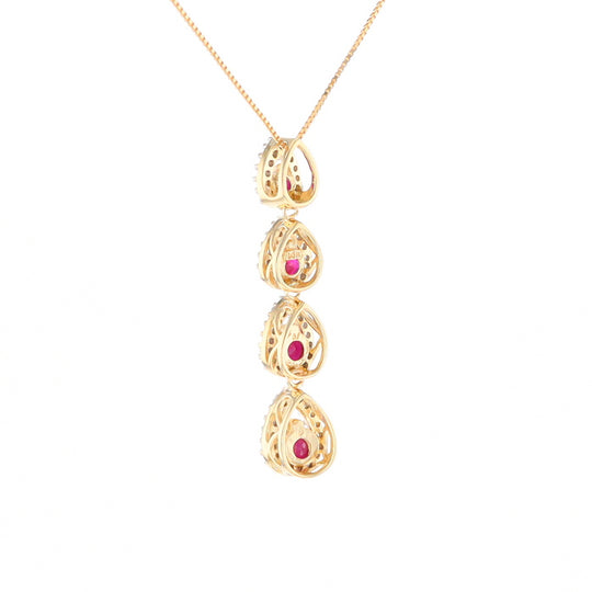 Ruby Drop Necklace with Pear Shaped Diamond Halos