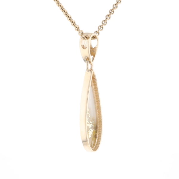 Gold Quartz Pendant Tear Drop Inlaid Design G2