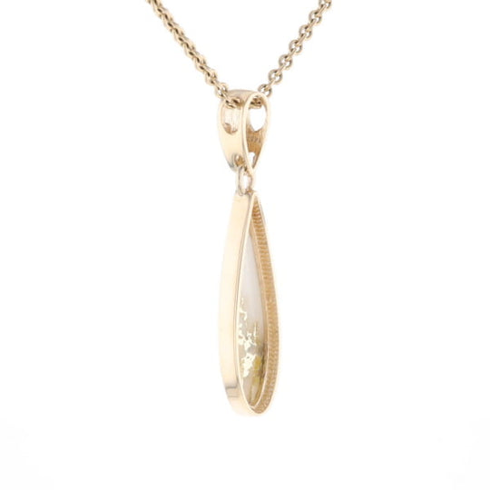 Gold Quartz Pendant Tear Drop Inlaid Design G2