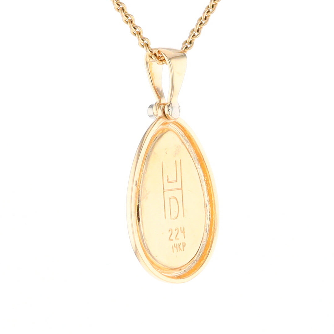 Gold Quartz Necklace Pear Shape Inlaid Pendant with .02ct Diamond