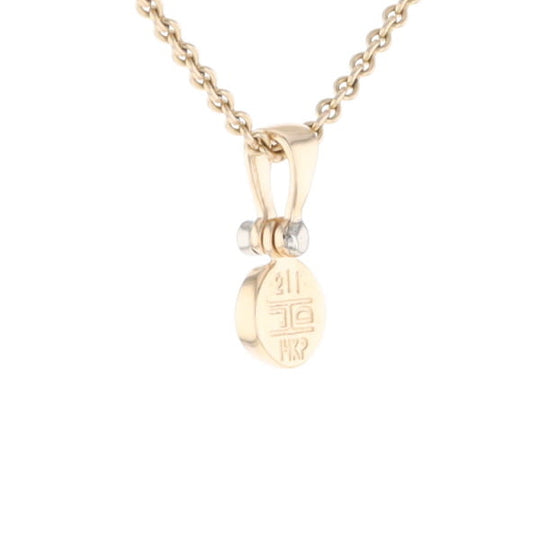Gold Quartz Necklace Round Inlaid Pendant with .02ct Diamond