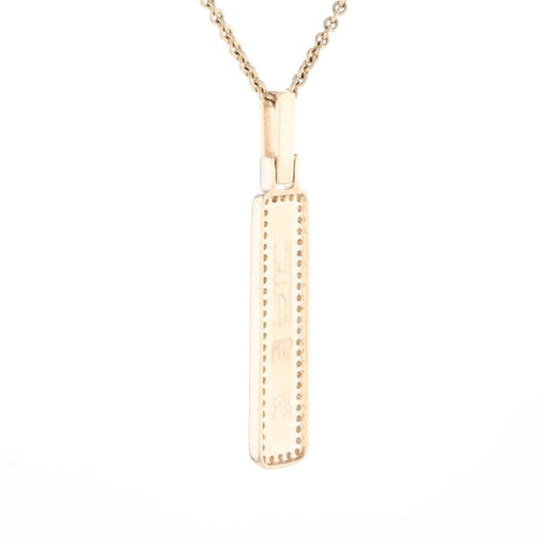 Gold Quartz Necklace, Rectangle Inlaid, .27ctw Diamond Halo Pendant