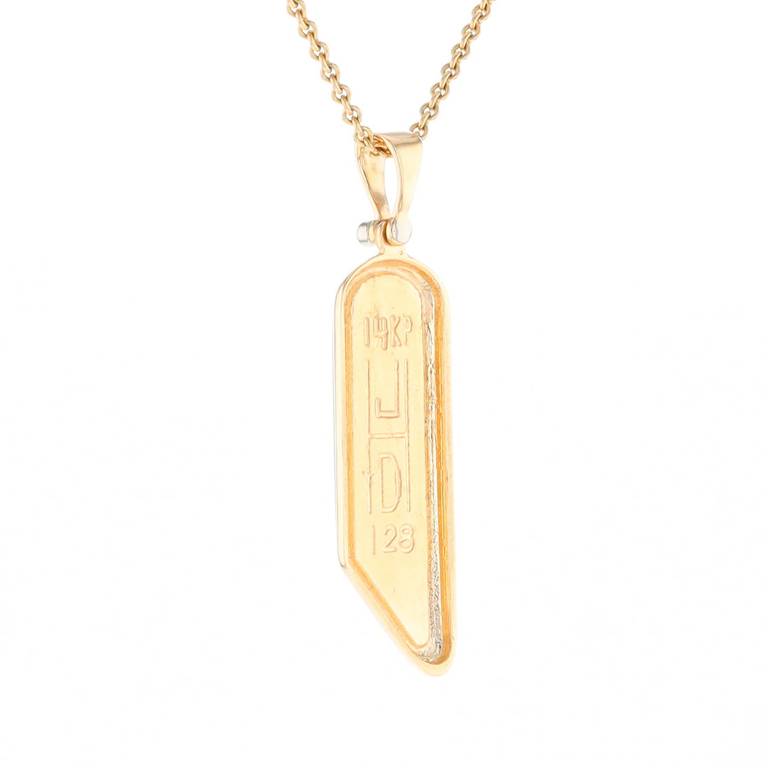 Gold Quartz Long Geometric Inlaid Pendant