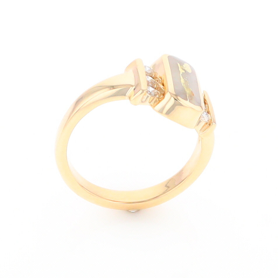 Gold Quartz Ring Oval Inlaid Design with .24ctw Round Diamonds