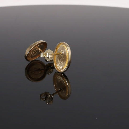 Opal Earrings Oval Inlaid Design Studs