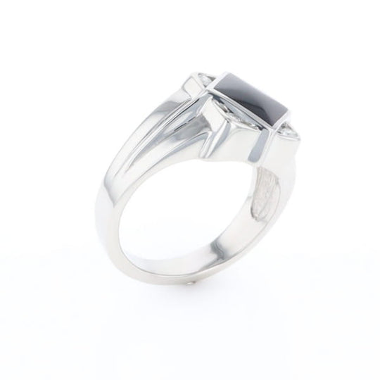 Natural onyx ring diamond shape inlaid design with .16ctw round diamonds