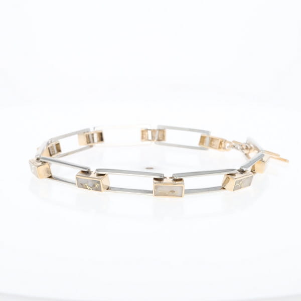 Gold Quartz Bracelet Rectangle Link Inlaid with Toggle Clasp G2
