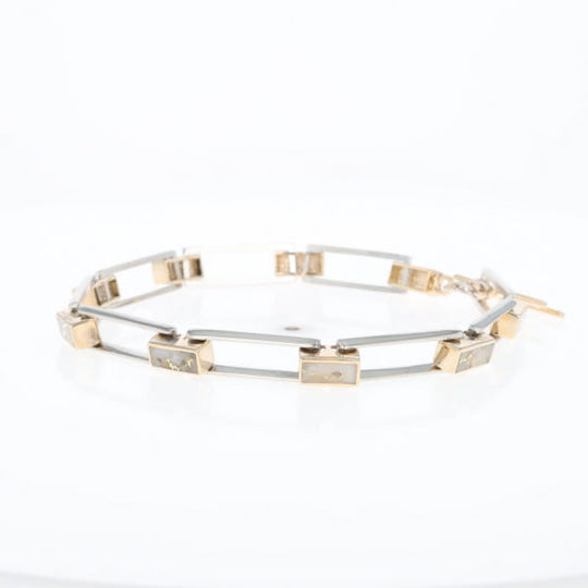 Gold Quartz Bracelet Rectangle Link Inlaid with Toggle Clasp G2