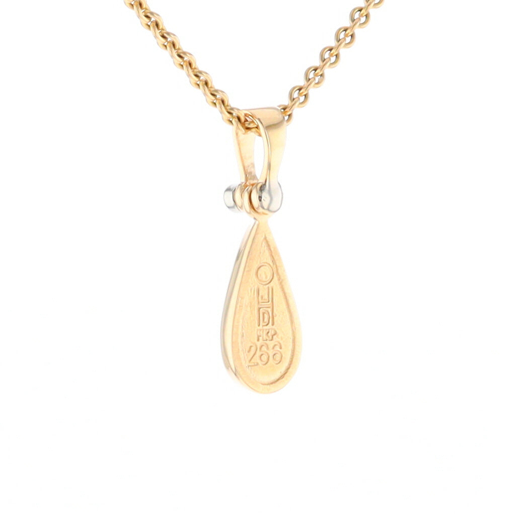 Gold Quartz Pendant Tear Drop Inlaid Design with .02ct Diamond