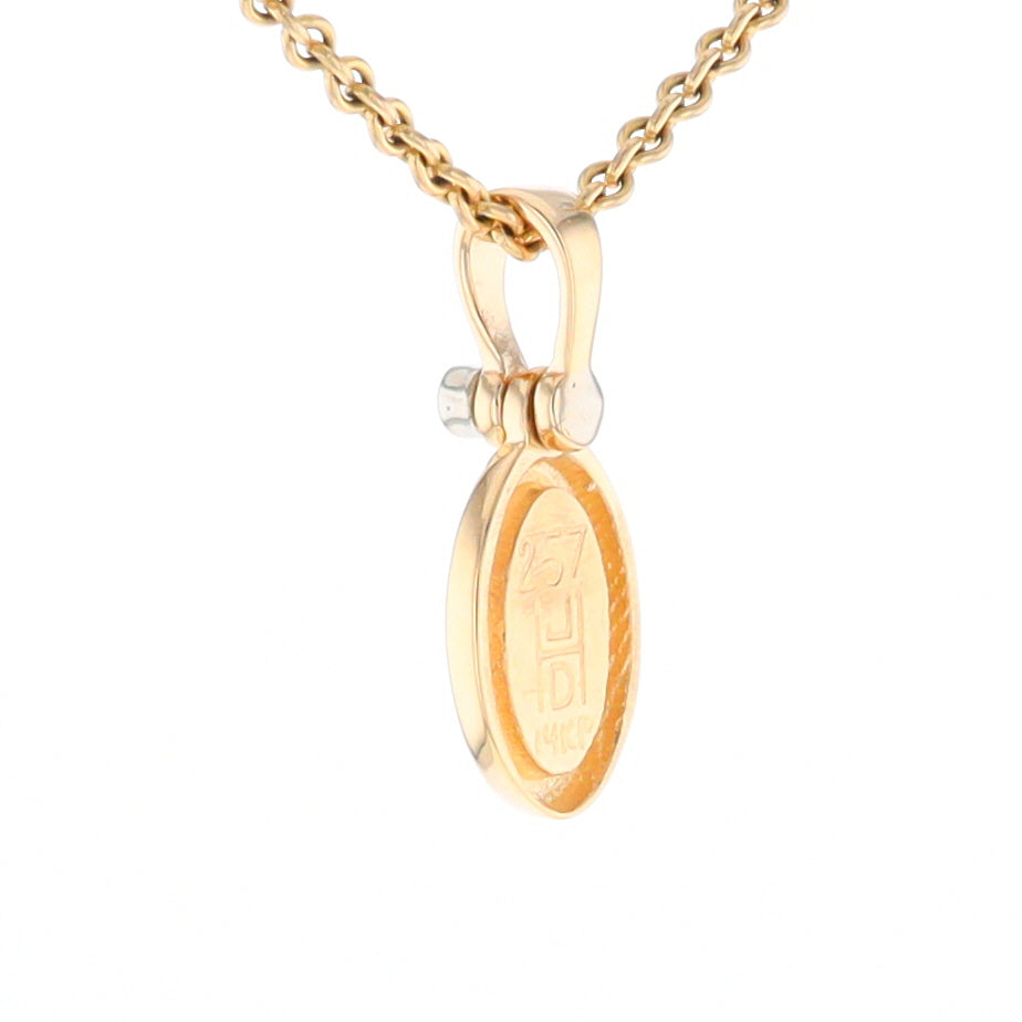 Gold Quartz Oval Inlaid Pendant with .02ct Diamond