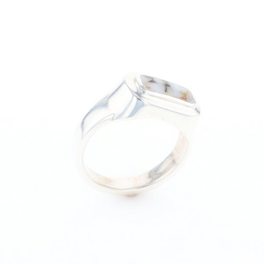 Sterling Silver Gold Quartz Inlaid Rectangular Ring - G3