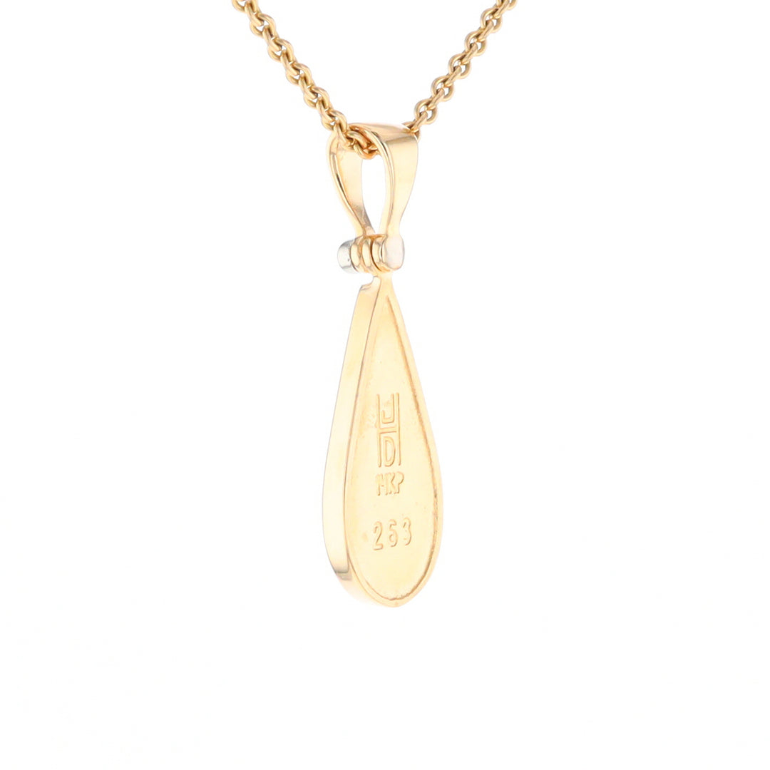 Gold Quartz Necklace Tear Drop Inlaid Pendant with .02ct Diamond