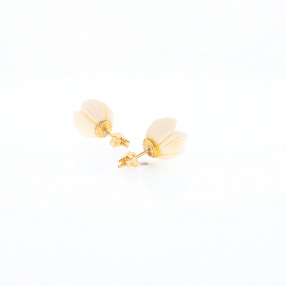 Carved Ivory Flower Stud Earrings