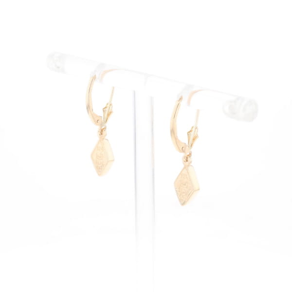 Gold Quartz Earrings Diamond Shape Inlaid Lever Backs G2
