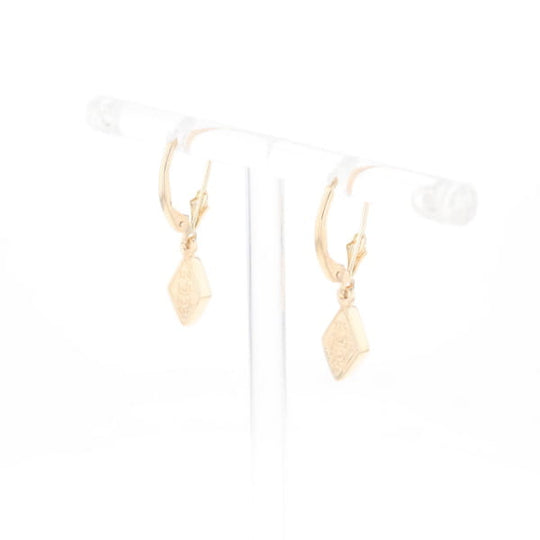Gold Quartz Earrings Diamond Shape Inlaid Lever Backs G2