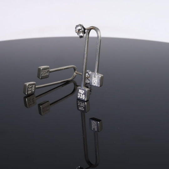 Opal Earrings Curved Bar Double Square Inlaid Ends Design Studs