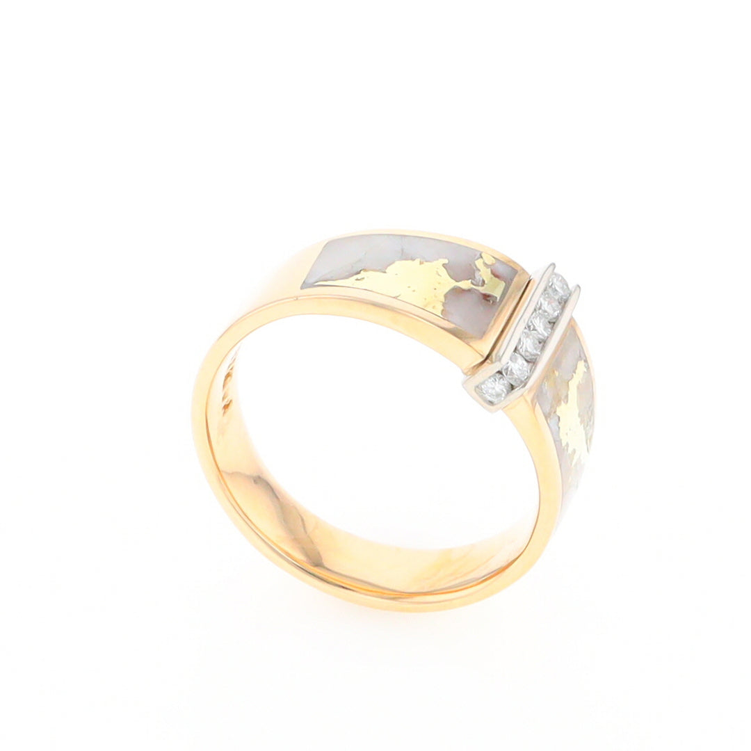 Gold Quartz Ring Double Sided Inlaid with .19ctw Round Diamonds