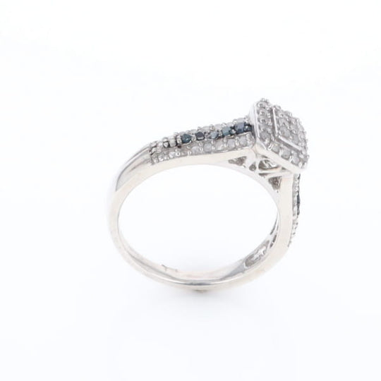 Blue & White Diamond Rectangle Cluster Ring