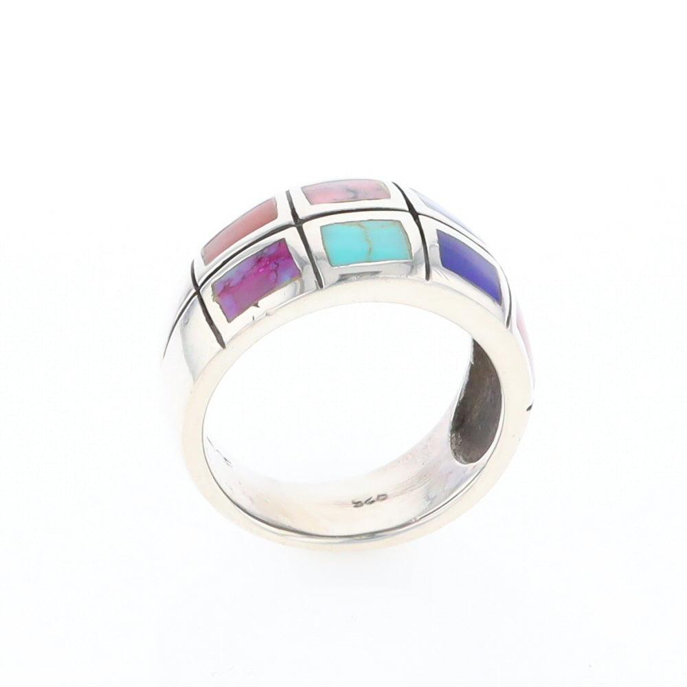 Native Silver Multi Stone Inlaid Ring