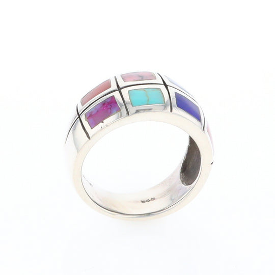 Native Silver Multi Stone Inlaid Ring