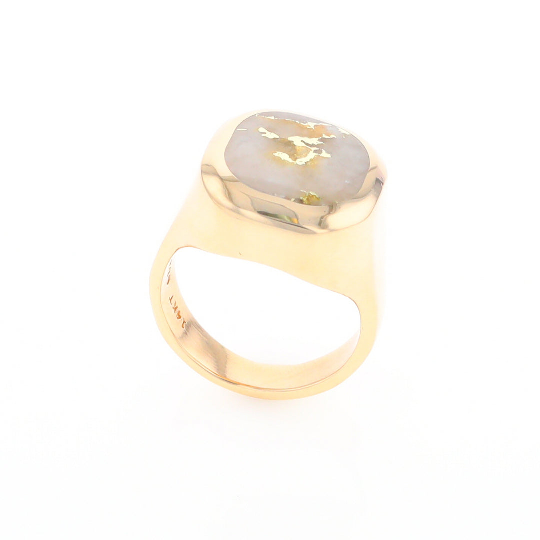 Gold Quartz Ring, Rectangle Inlaid Center