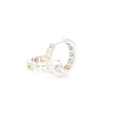 Multi-color Sapphire Hoop Earrings with Diamond Accents