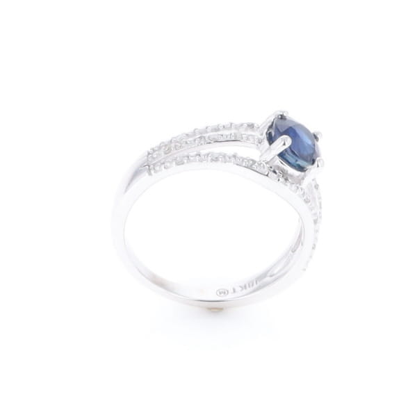 Blue Sapphire Triple Shank Ring With Accent Diamonds