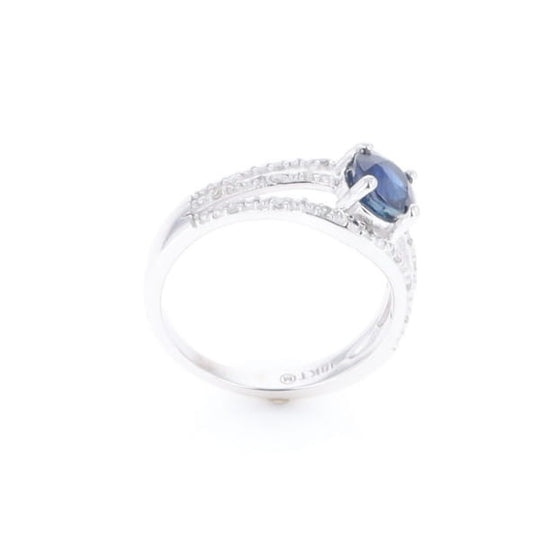 Blue Sapphire Triple Shank Ring With Accent Diamonds