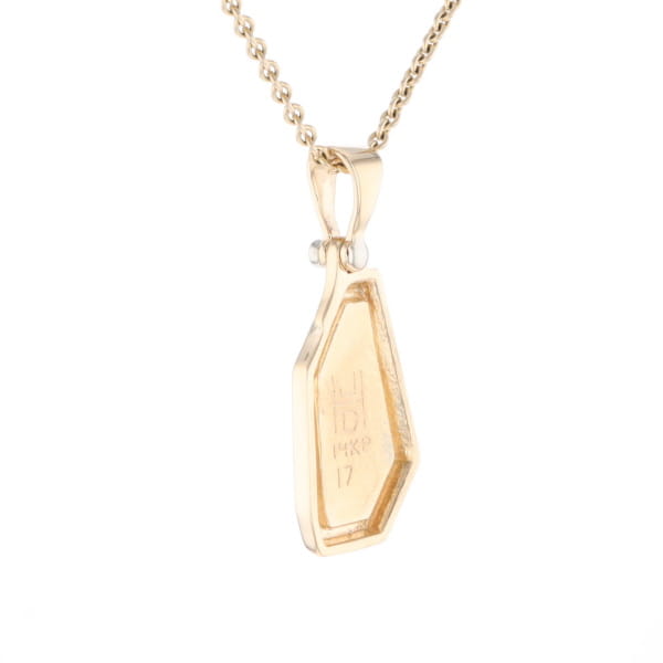 Gold Quartz Necklace .02ct Diamond Geometric Inlaid Design Pendant