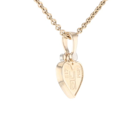 Gold Quartz Necklace Heart Inlaid Design Pendant with .02ct Diamond