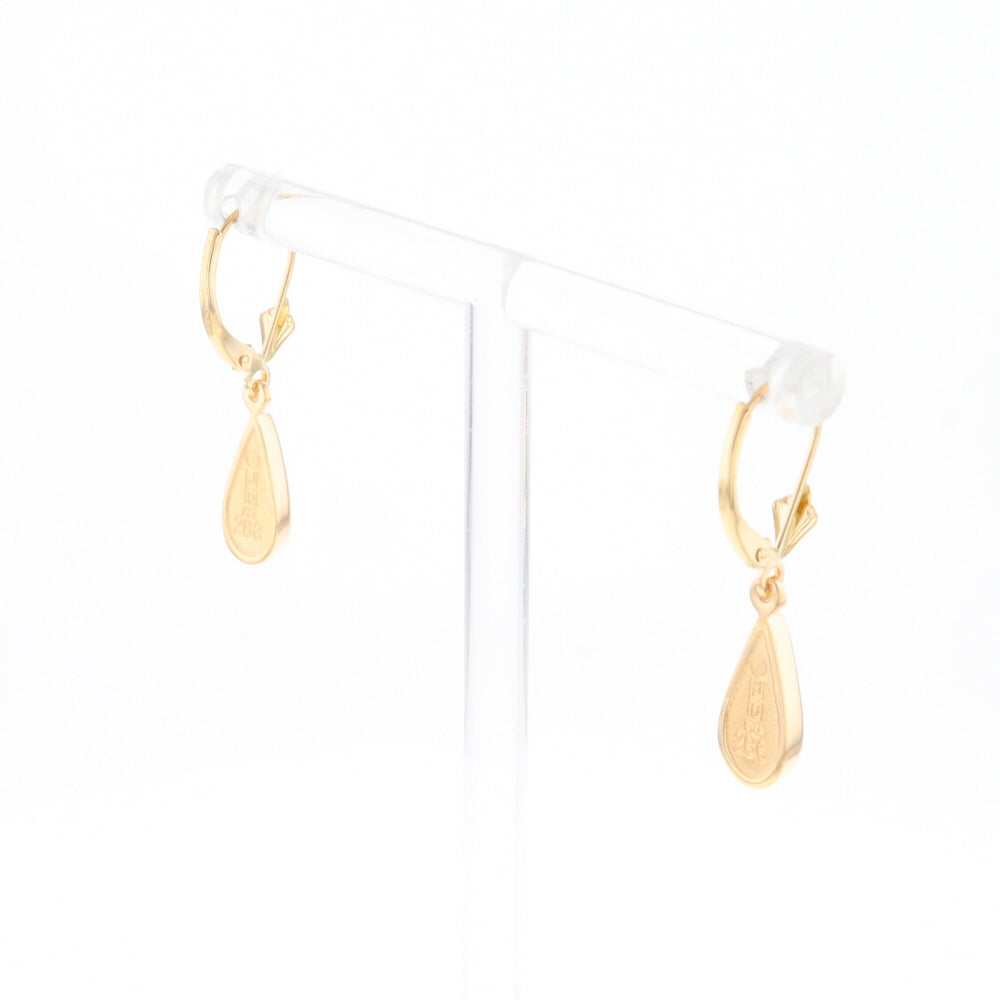 Gold Quartz Earrings Tear Drop Inlaid Lever Backs