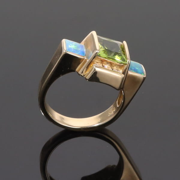 Opal Rings 2 Square Inlaid Peridot with 0.24ctw Diamonds