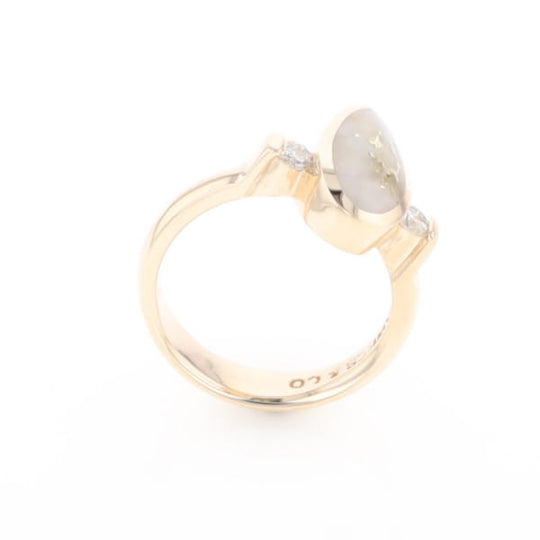 Gold Quartz Ring Pear Shape Inlaid with .18ctw Round Diamonds