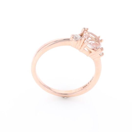 Morganite 1ct Cushion Cut  and Diamond Three Stone Engagement Ring