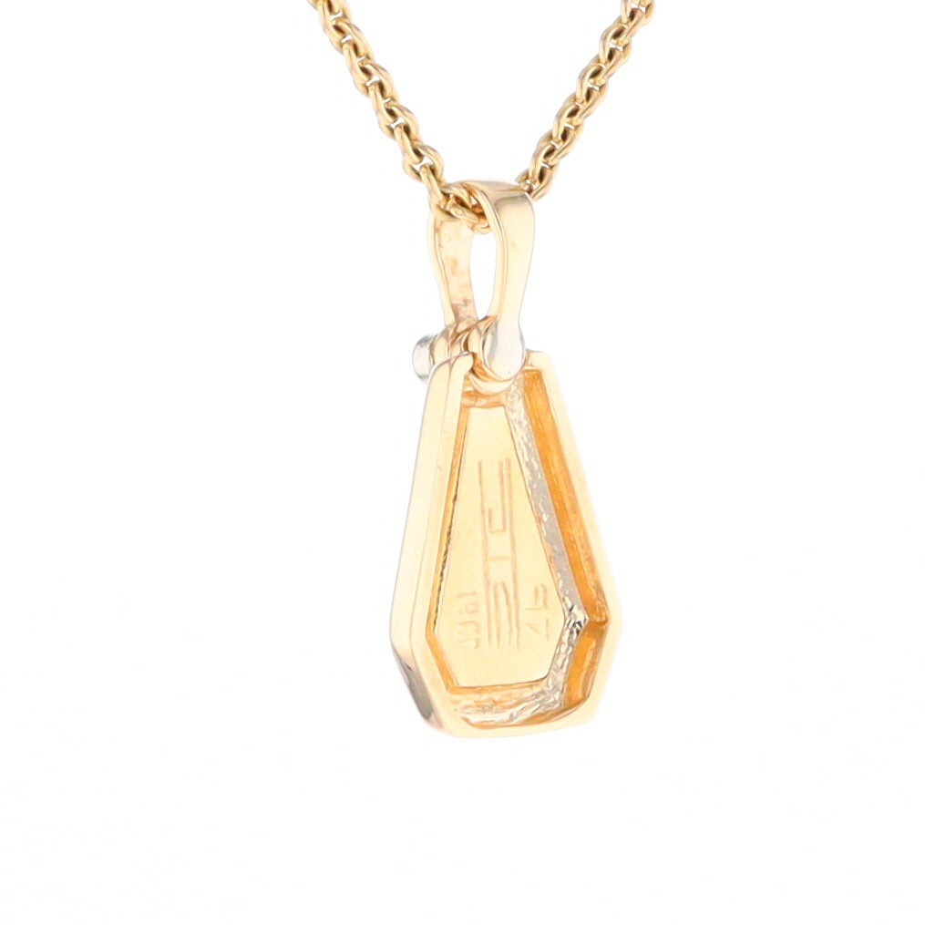 Gold Quartz Necklace, Triangle Inlaid with .02ctw Diamond Pendant