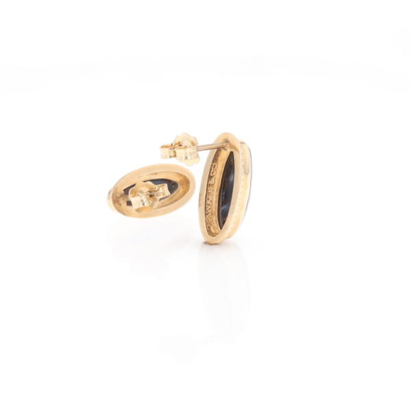 Natural pietersite oval inlaid milgrain earrings