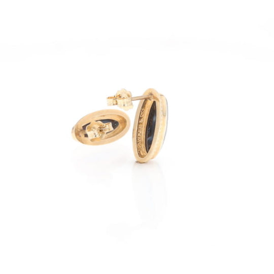 Natural pietersite oval inlaid milgrain earrings