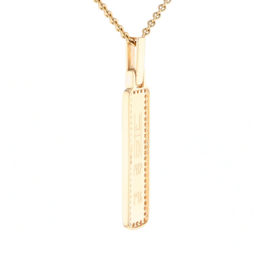 Gold Quartz Necklace, Rectangle Inlaid, .27ctw Diamond Halo Pendant