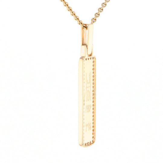 Gold Quartz Necklace, Rectangle Inlaid, .27ctw Diamond Halo Pendant