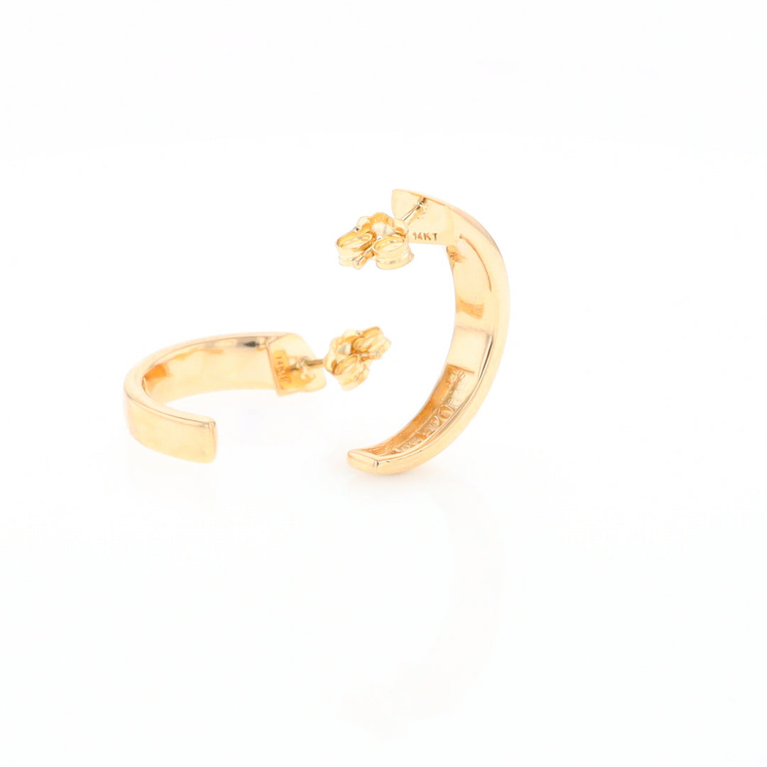 Gold Quartz Hoop Earrings 3 Section Inlaid Design